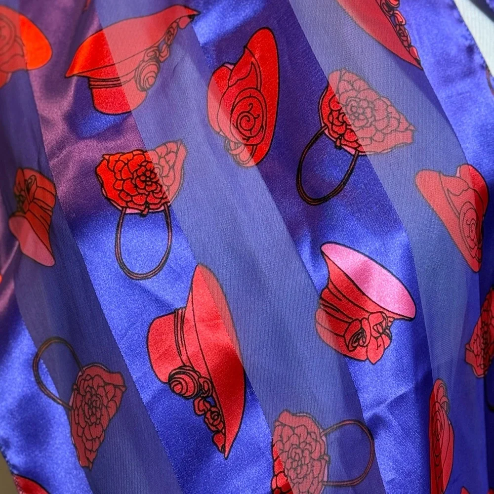 Women's Purple Lightweight Red Satin Fashion Scarf Wrap Red Hat Design 60”x13.5”